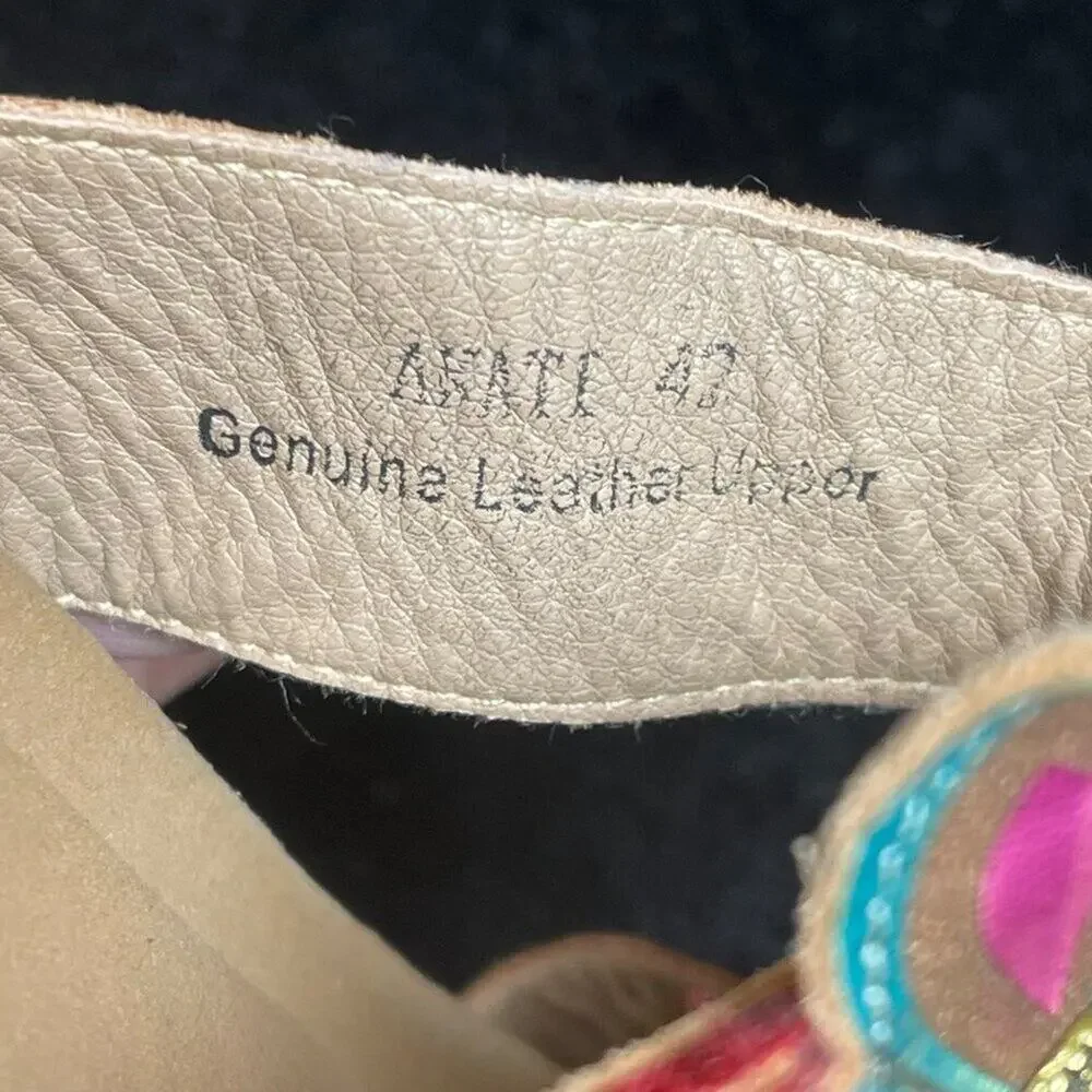 L’Artiste Spring Step Women’s 42 US 11 Red Green Leather Floral Thong Sandals - Picture 7 of 8